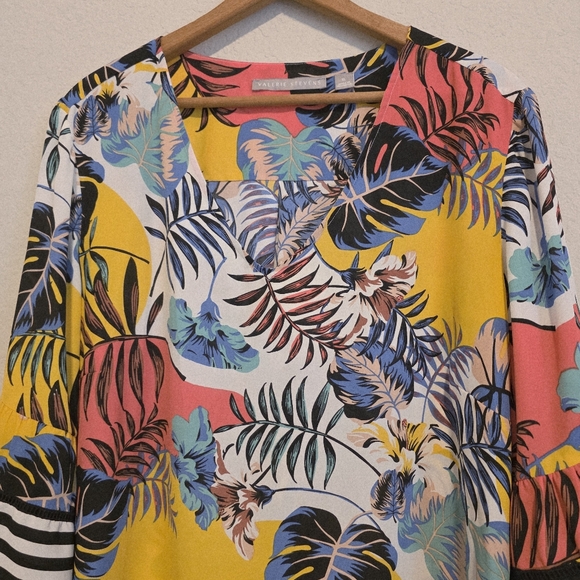 Valerie Stevens Tropical Blouse Top Bell Sleeves Resort Vacation Women's XL - Picture 2 of 12